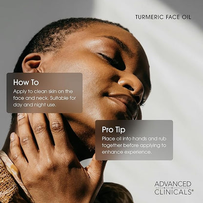 Advanced Clinicals Turmeric Oil Serum For Face | Facial Skin Care Serum With Jojoba + Coconut Oil To Improve Appearance Of Dark Spots & Uneven Skin Tone | Antioxidant Dry Skin Moisturizer, 2-Pack