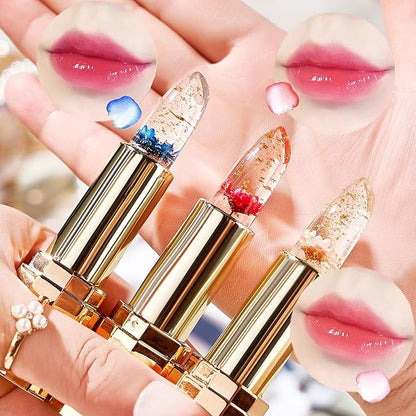 Pack of 3 Flower Jelly Lipstick Set Temperature Change Moisturizer Long Lasting Nutritious Balm Magic Color Change Lip Gloss