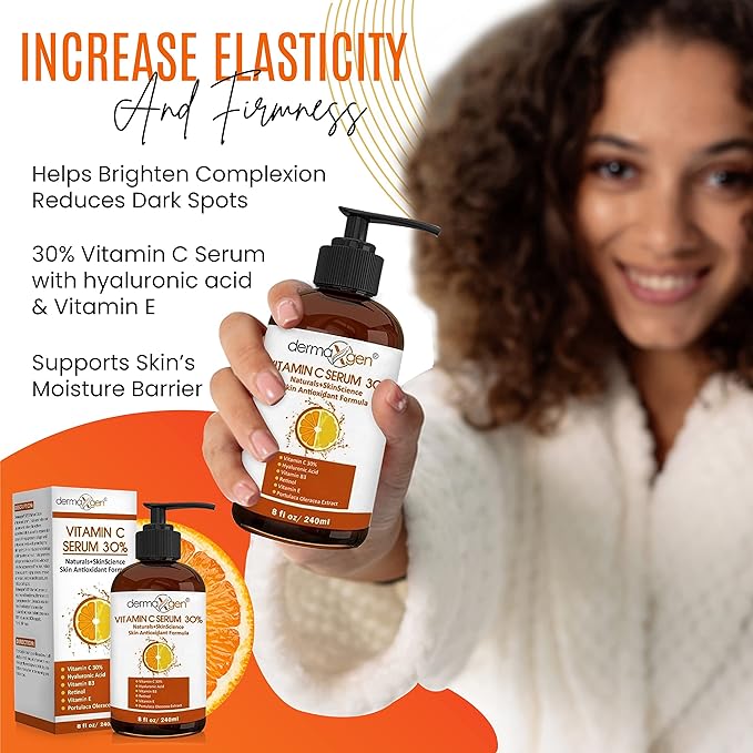 30% Vitamin C Serum (8 Fl Oz) Pure Organic Anti- Wrinkle + Hyaluronic Acid + Retinol + Vitamin E + Vitamin B, Facial Serum For Anti-aging, Wrinkles, And Fine Lines.