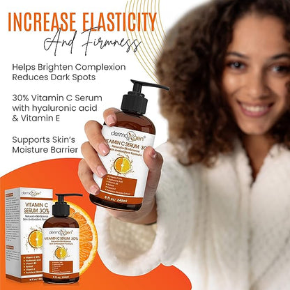 30% Vitamin C Serum (8 Fl Oz) Pure Organic Anti- Wrinkle + Hyaluronic Acid + Retinol + Vitamin E + Vitamin B, Facial Serum For Anti-aging, Wrinkles, And Fine Lines.