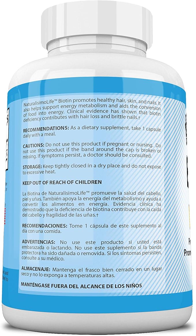 Biotin 10,000 mcg High Potency - Natural Hair, Skin, Nail & Metabolism 120 Capsules