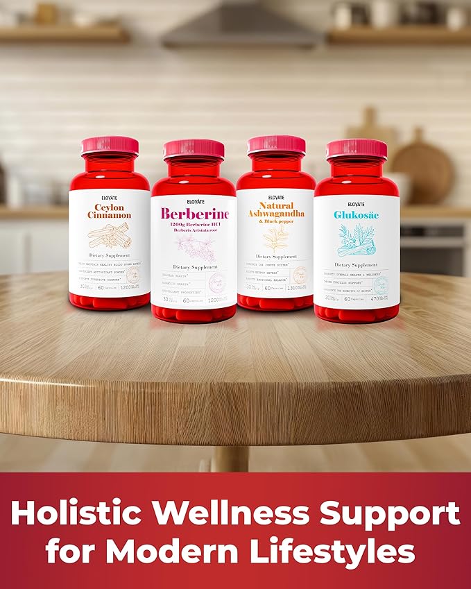 Elovate Berberine HCI Capsules, 1200mg - All-Natural, 3rd-Party-Tested, Non-GMO & Gluten-Free Berberine Supplement for Heart & Digestion, 60 Counts