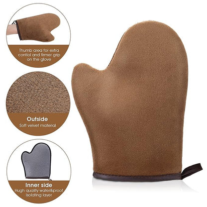 WLLHYF Self Tanning Mitt Applicator kit, Lotion Applicator For Back, Face Fake Tan Mitten, Ultra Soft Streak Free Reusable Tanning Glove for Self Tan (Brown)