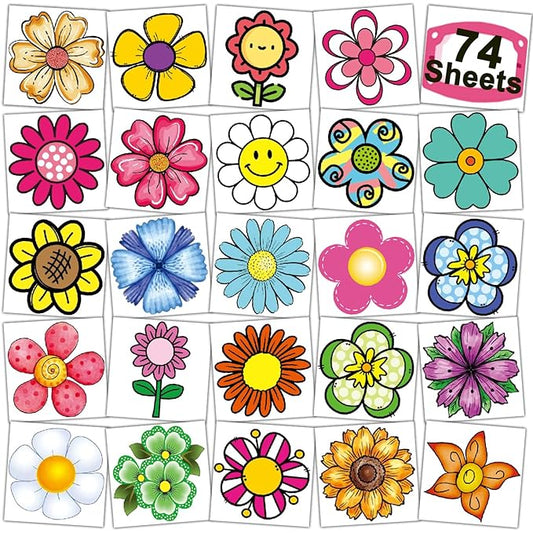 Flower Temporary Tattoos for Kids - 74 Individually Bag Fillers