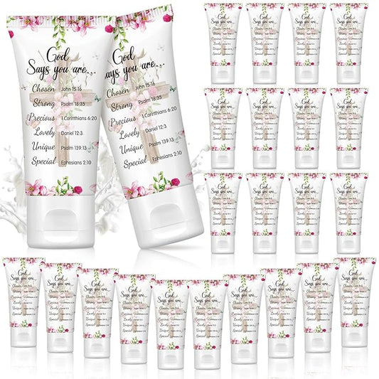 24 Pcs Sunscreen Bulk SPF 30 Mini Sunscreen Packets Travel Size Sunscreen Summer Party Gift for Women Girl Bible Verse Gift for Wedding Bbay Shower Party Favor Homeless Kit Supply(God Says)