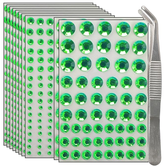 NIACONN Deep Green Face Jewels Gems Stick on, Deep Green