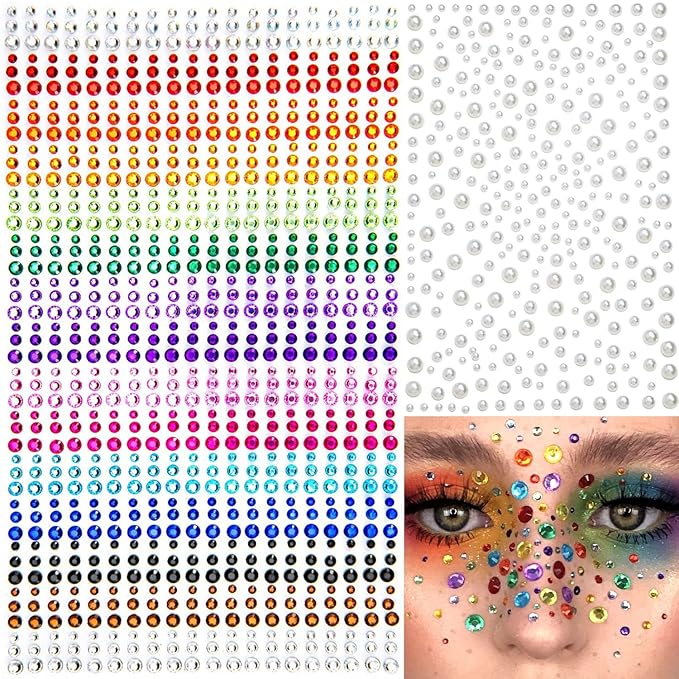 1250 Pcs Self Adhesive Rhinestones Pearl for Makeup DIY Decorations