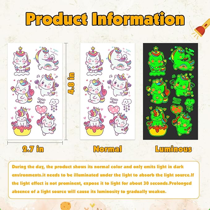 700+Pcs Luminous Tattoos For Kids, Glow In The 60 Sheets