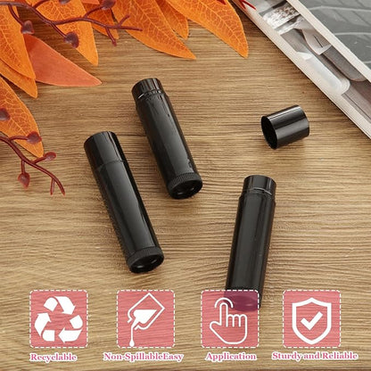 100 Pack Empty Lip Balm Tubes, Black