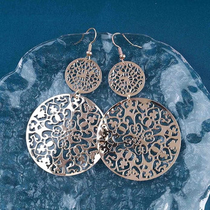 Filigree Hollow Disc Dangle Drop Earrings Boho Gold