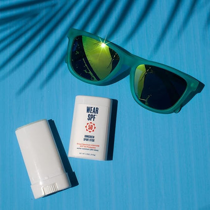 50 Sunscreen Sport Stick with Broad Spectrum SPF 50 UVA/UVB Protection, Sweat- & Water-Resistant Portable Hands-Free Stick for Face & Body, 0.5 oz.