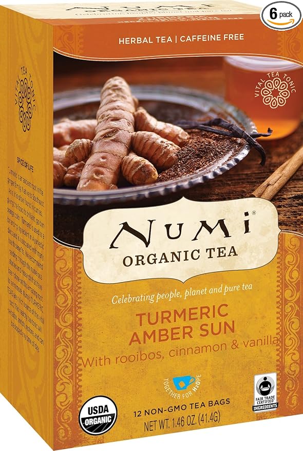 Numi Organic Amber Sun Turmeric Tea Bags, 15 Tea Bags (Pack of 6)