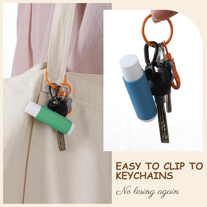 100 Pack Lip Balm Holder Solid Color Lip Balm Keychain Holder Clip on Lipstick Sleeves Elastic Lipstick Holders for Purse Car Keychain