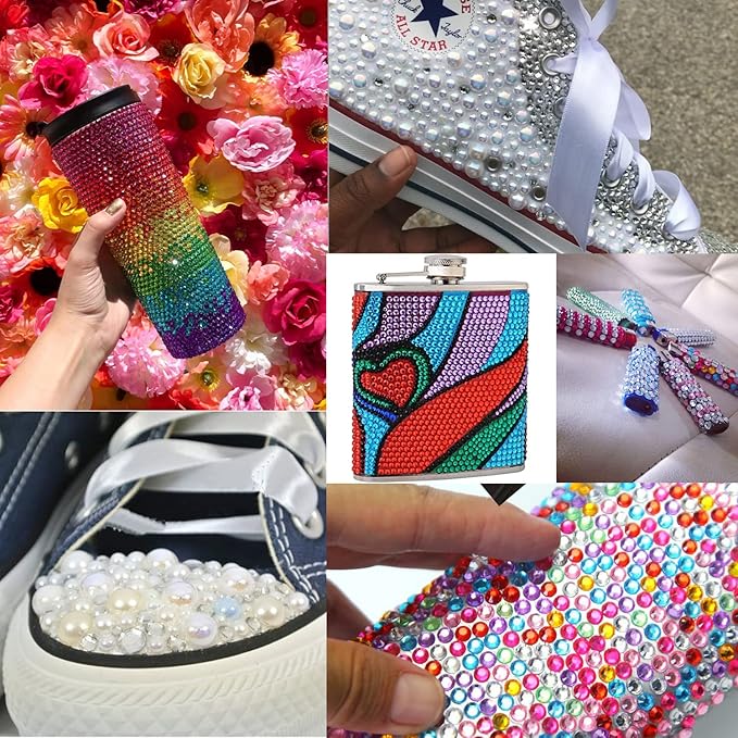 Flat Back Rhinestone+Half Round Pearl Kits Colorful Rhinestones+White