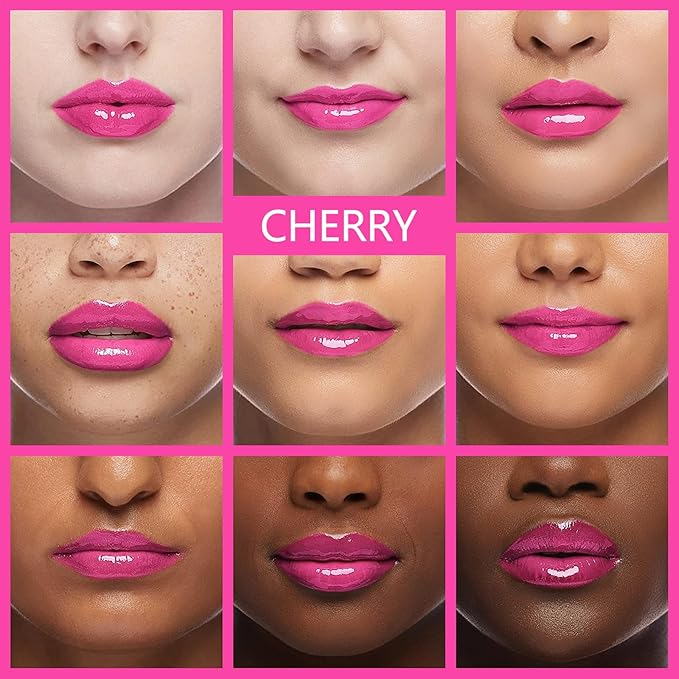 Plumping Lip Oil(3 Pcs), Hydrating Lip Gloss Tinted Lip Balm Transparent Lip Care, Big Brush Head Glitter Shine, Long Lasting Nourishing Non-sticky Fresh Texture, Cherry+Rosewood+Raspberry