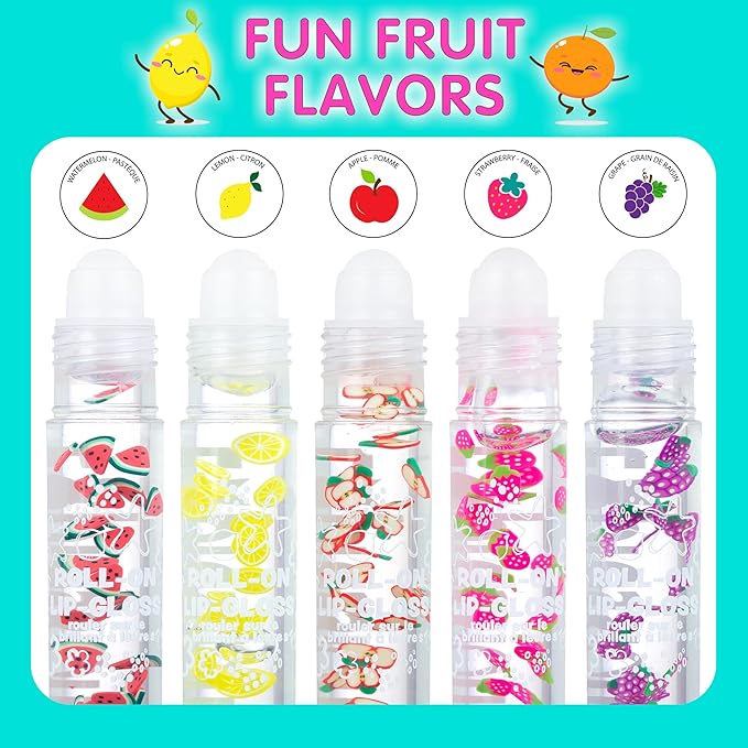 Expressions 10pc Roll On Lip Gloss Set with Carrying Case, 10-Pack Glossy Lip Makeup - Assorted Fruity Flavors, Non Toxic, Kid Friendly, Party Gift, Best Friends