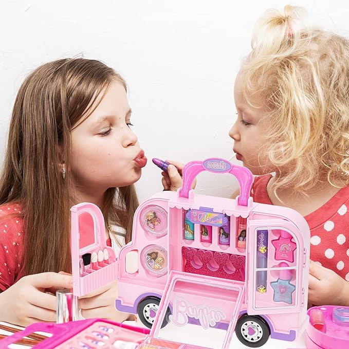 Barbie Car Makeup Kit for Girls, Real Washable