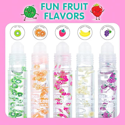 Expressions 10pc Roll On Lip Gloss Set with Carrying Case, 10-Pack Glossy Lip Makeup - Assorted Fruity Flavors, Non Toxic, Kid Friendly, Party Gift, Best Friends