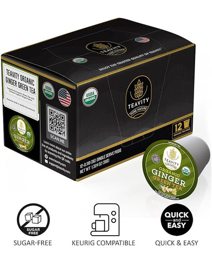 Organic Ginger Green Tea Pods for Keurig by Teavity (36 Tea Pods)