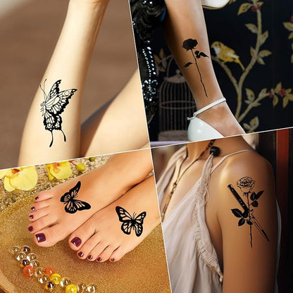 8 Sheets Large Black Butterfly Temporary Tattoos Stickers Arm Hand