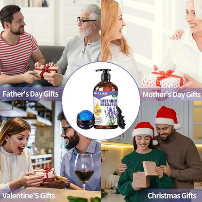 Mothers Day Gifts for Wife,Lavender Massage Oils for Date Night,Massage Oil for Massage Therapy,﻿Lavender Oil with Massage Roller Ball & Thumb Saver Massager,SPA Relaxing Massage Oi for Soothing
