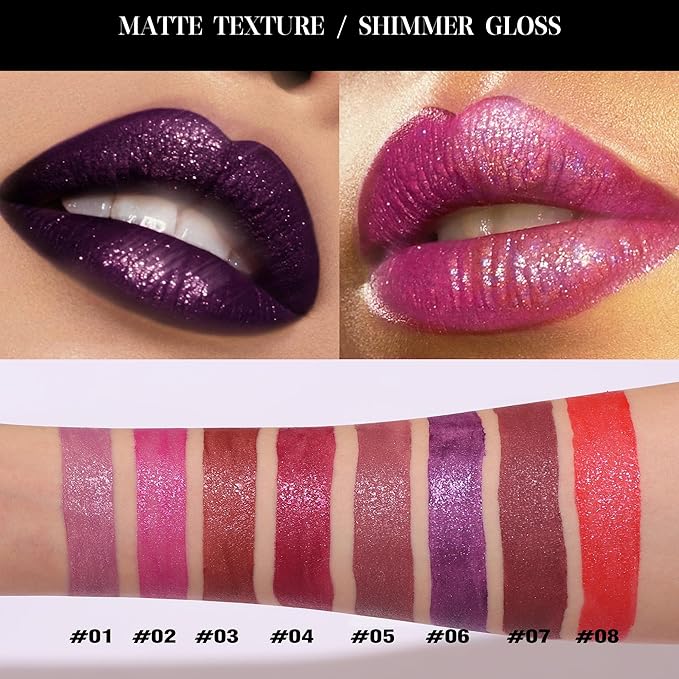 Glitter Liquid Lip Gloss, Shimmer Matte Lip Gloss, Diamond Shiny Waterproof Lipstick, Sparkly Glossy Glitter for Lips, Eyes, Cheeks, Lip Tint Glitter Glaze Lip Gloss for Girls (#01)