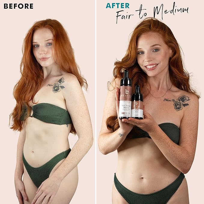 Self Tanner Tanning Mousse Kit - USA Made with Natural & Organic Ingredients, Self Tanner Mousse and Mitt, Self Tan Kit, Fake Tan Tanning Foam, Fair to Medium Sunless Tanner, Self Tanners Best Sellers