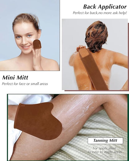 3 PCS Self Tanning Mitt Applicator, Self Tanner Mitt Applicator kit, Self Tanning Mit With Thumb And Back Lotion Applicators for Back, Ultra Soft Tanning Glove For Self Tan Mitt Applicator (Brown)