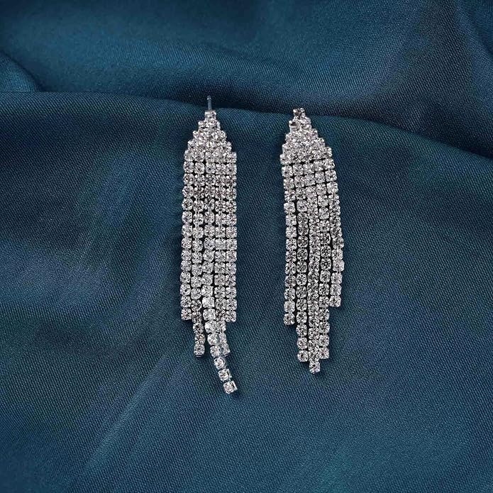 Vintage Rhinestone Chandelier Tassel Earrings Crystal Chain Drop