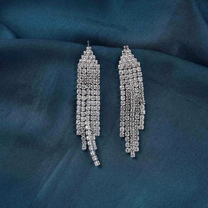 Vintage Rhinestone Chandelier Tassel Earrings Crystal Chain Drop