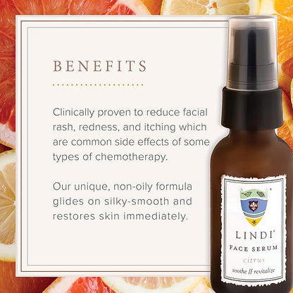 LINDI SKIN Face Serum Citrus - Ultimate Moisture and Comfort To Restore Your Skin Immediately - Reduce Facial Rash, Redness, and Itching - Relieves Uncomfortable Effects of Chemo Rash (1 fl oz)