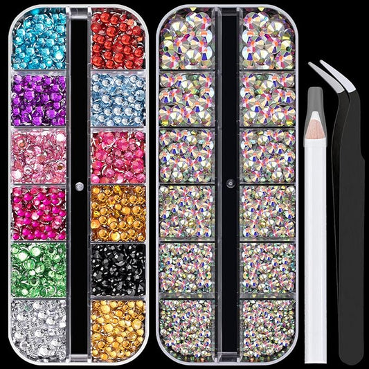 Flat Back Rhinestone Kits Colorful Rhinestones+Crystal AB Gems