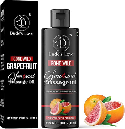 Dude's Love - Gone Wild - Fruity Sensual Massage Oil - Mind Detox | Edible Massage Oil Blend with Natural Grapefruit & Lime | Nourish & Moisturize Skin