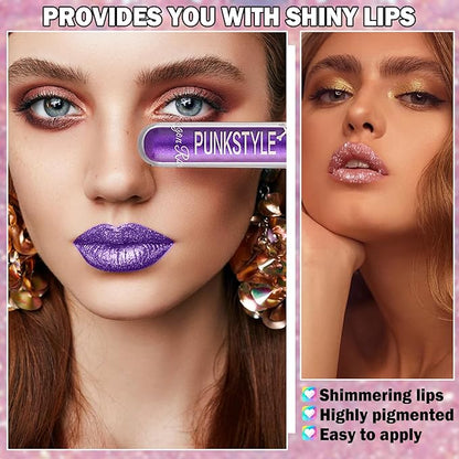 Halloween Diamond Glitter Lip Gloss Set Dark Purple Glitter