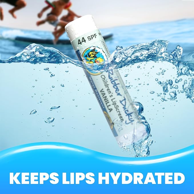 Rubber Ducky | Lip Sunscreen SPF 44, Vegan Lip Balm for Kids with Vitamin E, UV Lip Balm with SPF 44 for Sensitive Lips | Water Resistant, Untinted, Vanilla | Broad Spectrum Lip Protection Sunscreen