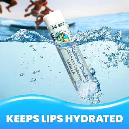 Rubber Ducky | Lip Sunscreen SPF 44, Vegan Lip Balm for Kids with Vitamin E, UV Lip Balm with SPF 44 for Sensitive Lips | Water Resistant, Untinted, Vanilla | Broad Spectrum Lip Protection Sunscreen