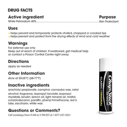 ChapStick Classic Original Lip Balm Tube, Blister