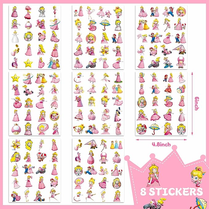 160PCS Peach Tattoo Sticker - Cartoon Princess Waterproof Girls