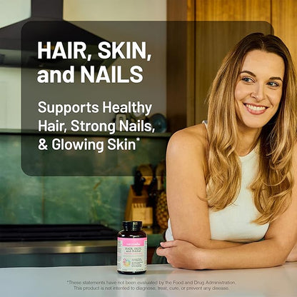 NatureWise Hair Skin and Nails Vitamin, Biotin 5000mcg w/Hyaluronic Acid, Collagen for Women with C, B Complex, D3, A, E, Iron - Non-GMO, Gluten Free - 540 Softgels[6-Month Supply]