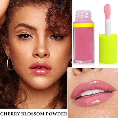 Lip Plumping Lip Gloss,Big Brush Head Lip Oil Hydrating Nourishing & Smooth Glossy Lip Glow Oil,Moisturizing Tinted Lip Gloss Lip Balm Shiny and Vegan Plumping Lip Tint Care(#02 Cherry Blossom Pink)