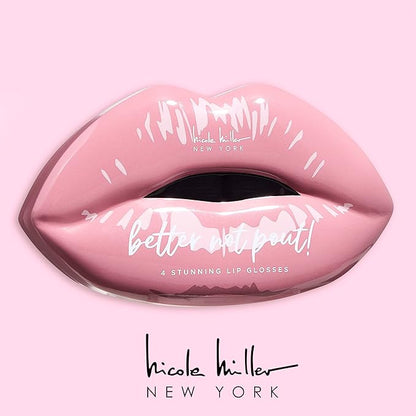 Nicole Miller Lip Gloss Collection, 4 Count (Pack of 1), Better Not Pout Nude