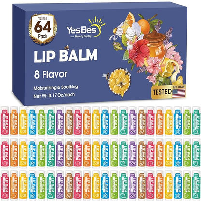 64 Pack Lip Balm, Natural Lip Flavors