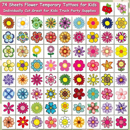 Flower Temporary Tattoos for Kids - 74 Individually Bag Fillers
