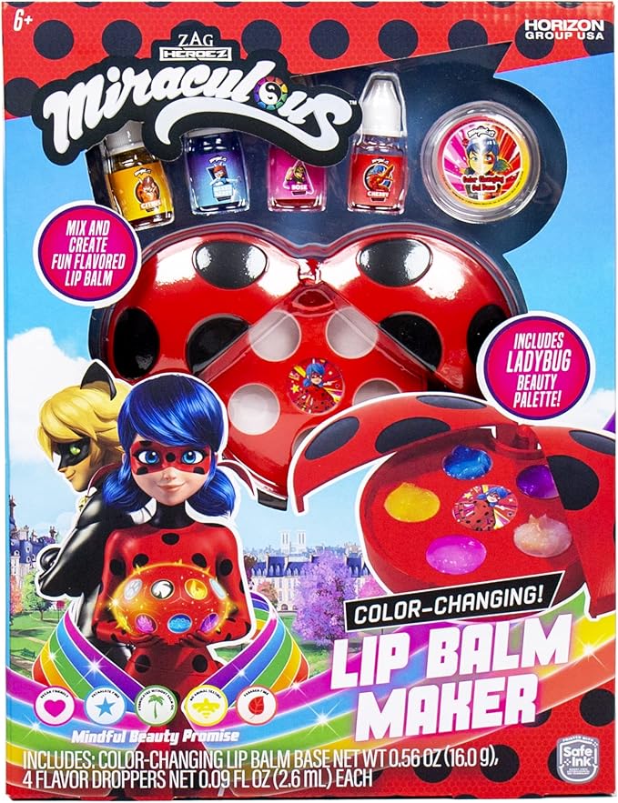 Miraculous Color-Changing Lip Balm Maker, Make Your Own Ladybug Lip Gloss Kit, Travel-Friendly Lip Balm Palette Great for Miraculous Parties & Group Activities, Perfect for Kids Ages 6, 7, 8, 9, 10