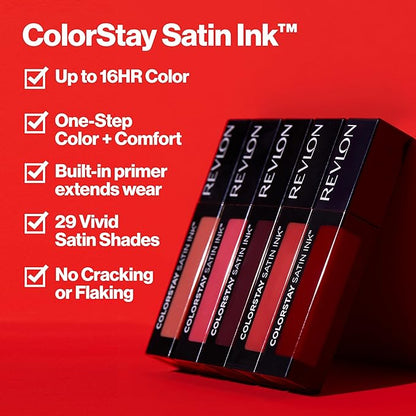 Revlon Liquid Lipstick, Face Makeup, ColorStay Satin Ink, Longwear Rich Lip Colors, Formulated with Black Currant Seed Oil, 008 Mauvey, Darling, 0.17 Fl Oz