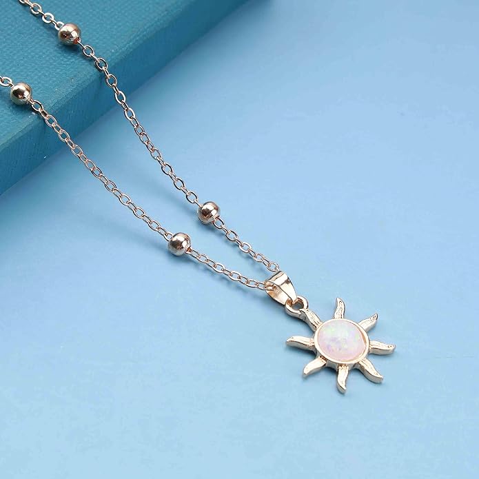 Vintage Opal Crystal Sun Pendent Necklace Opal Sunburst