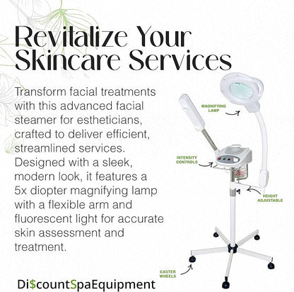 Ozone Aroma Facial Steamer, Professional Grade with 5 Diopter Magnifying Lamp, Silent Timer & Aromatherapy