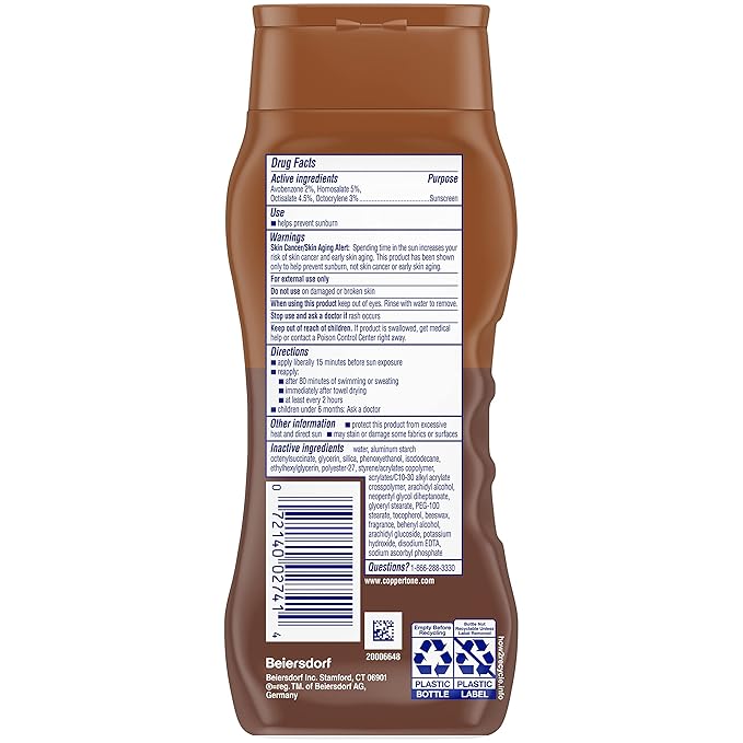 Coppertone Tanning Sunscreen Lotion, Water Resistant Body Sunscreen SPF 8, Broad Spectrum SPF 8 Sunscreen Pack, 8 Fl Oz Bottle, Pack of 2