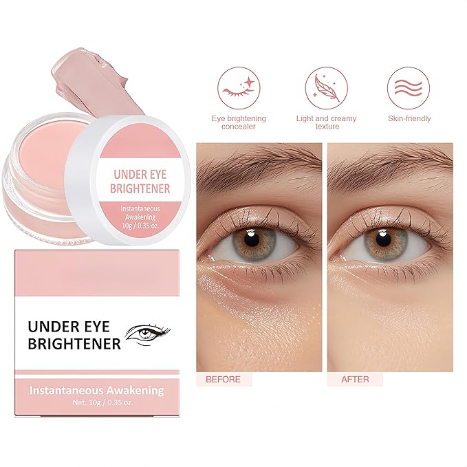 4 Colors Under Eye Brightener, Conceal & Brighten Dark Circles, Nourishing Waterproof Under Eye Cream Pot Concealer Full Coverage Peach Color Corrector Makeup(00)