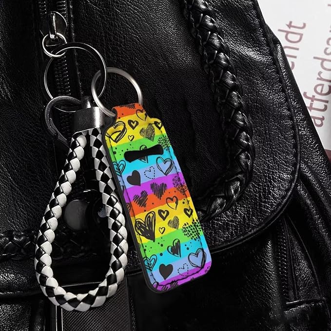 Women's Chapstick Holder Keychain Rainbow Love